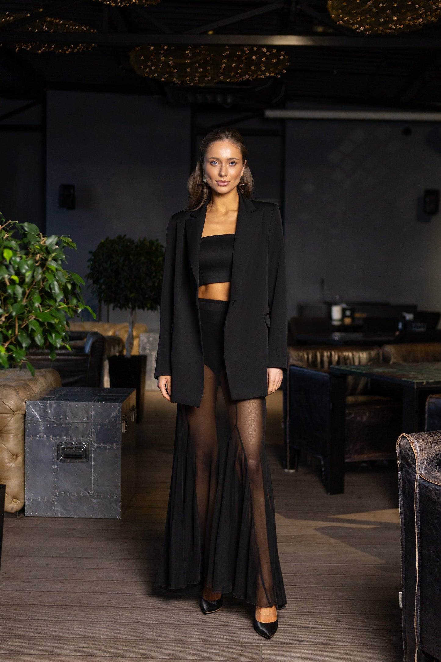 Alexa Black Long Sheer Skirt