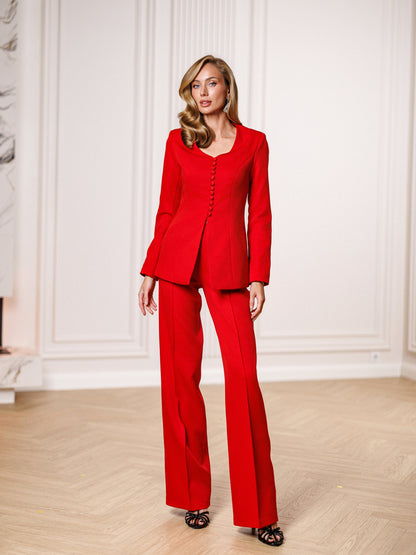 Liora Red Button-Front Single-Breasted Suit 2-Piece