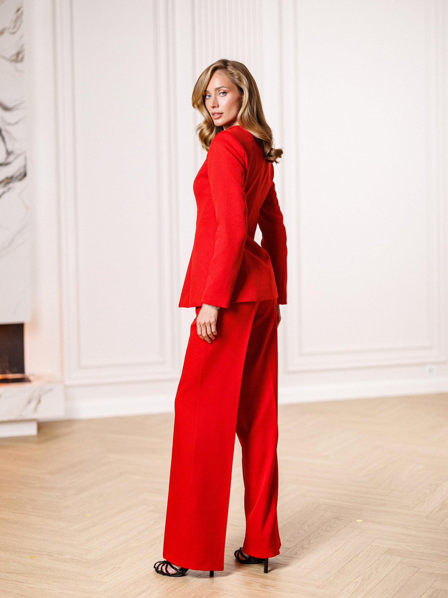 Liora Red Button-Front Single-Breasted Suit 2-Piece