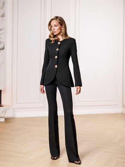 Alexa Black Button-Front Single-Breasted Suit 2-Piece