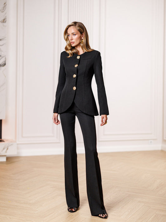 Alexa Black Button-Front Single-Breasted Suit 2-Piece