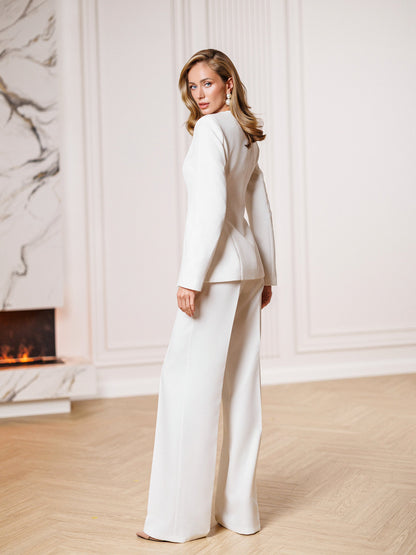 Liora White Button-Front Single-Breasted Suit 2-Piece