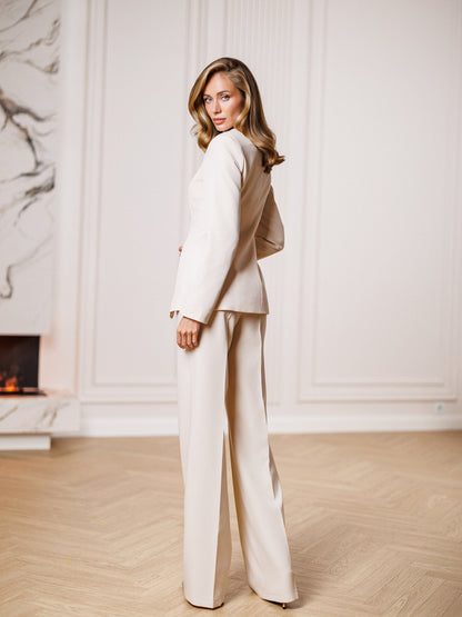Liora Beige Button-Front Single-Breasted Suit 2-Piece