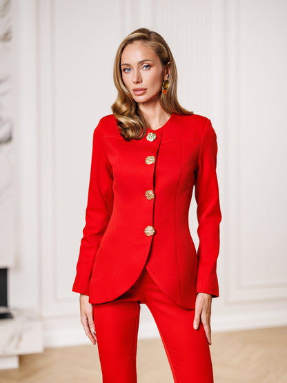 Alexa Red Button-Front Single-Breasted Suit 2-Piece