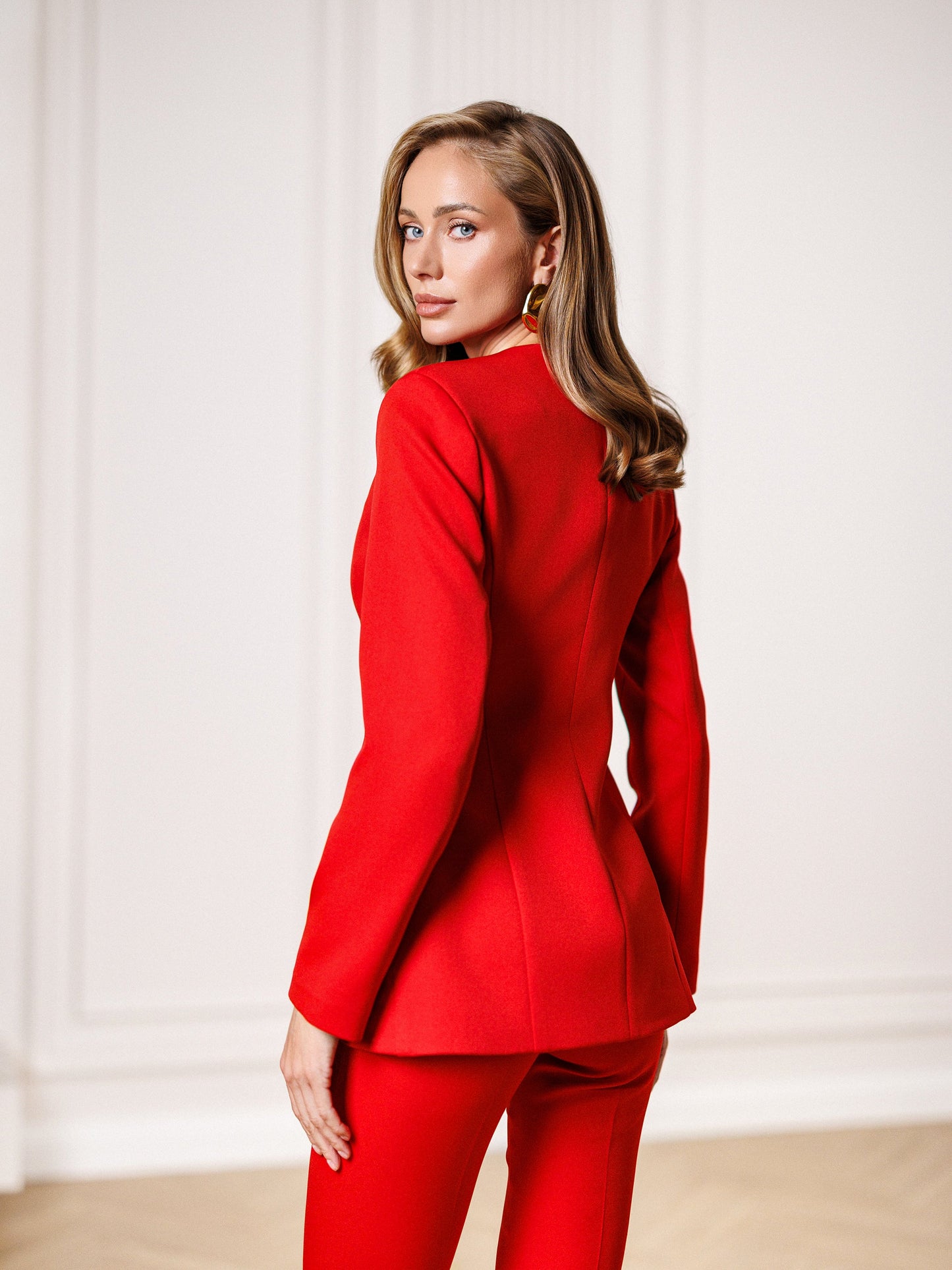 Alexa Red Button-Front Single-Breasted Suit 2-Piece