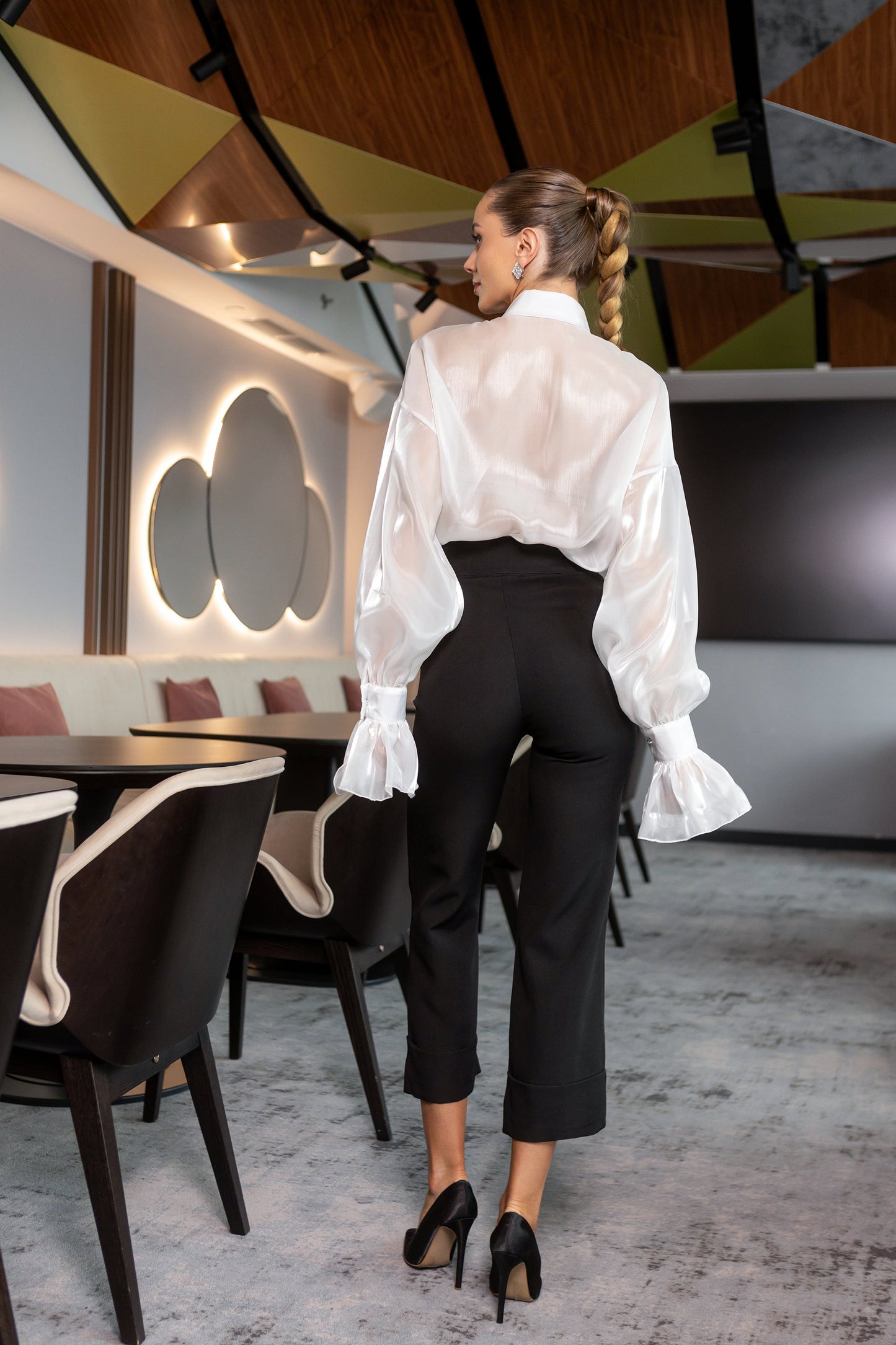 Alexa White Sheer Long-Sleeve Shirt