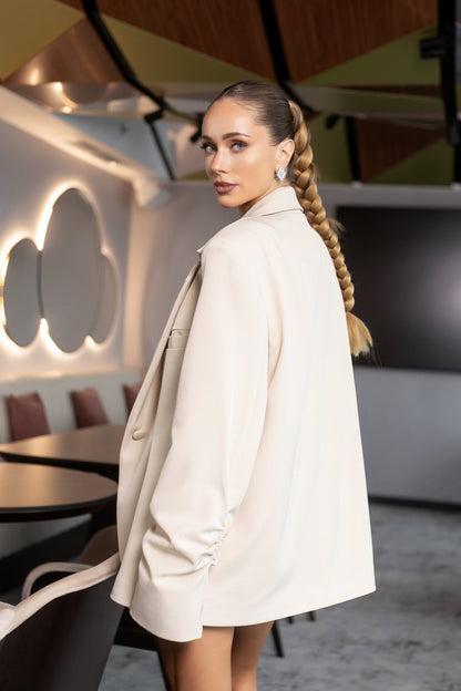 Beige Oversized Jacket Skirt Suit 2-Piece