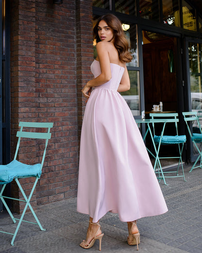 Dusty Pink Strapless Midi Dress