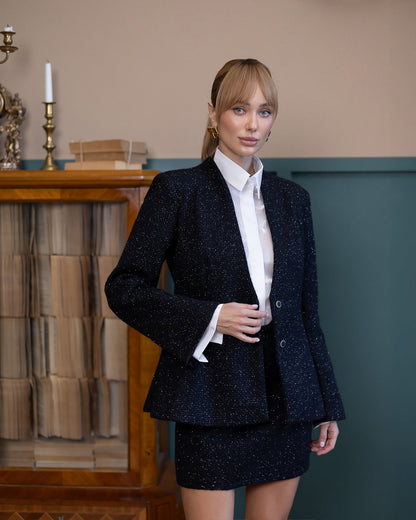 Serena Black Tweed Peplum Blazer & Mini Skirt Suit 2-Piece