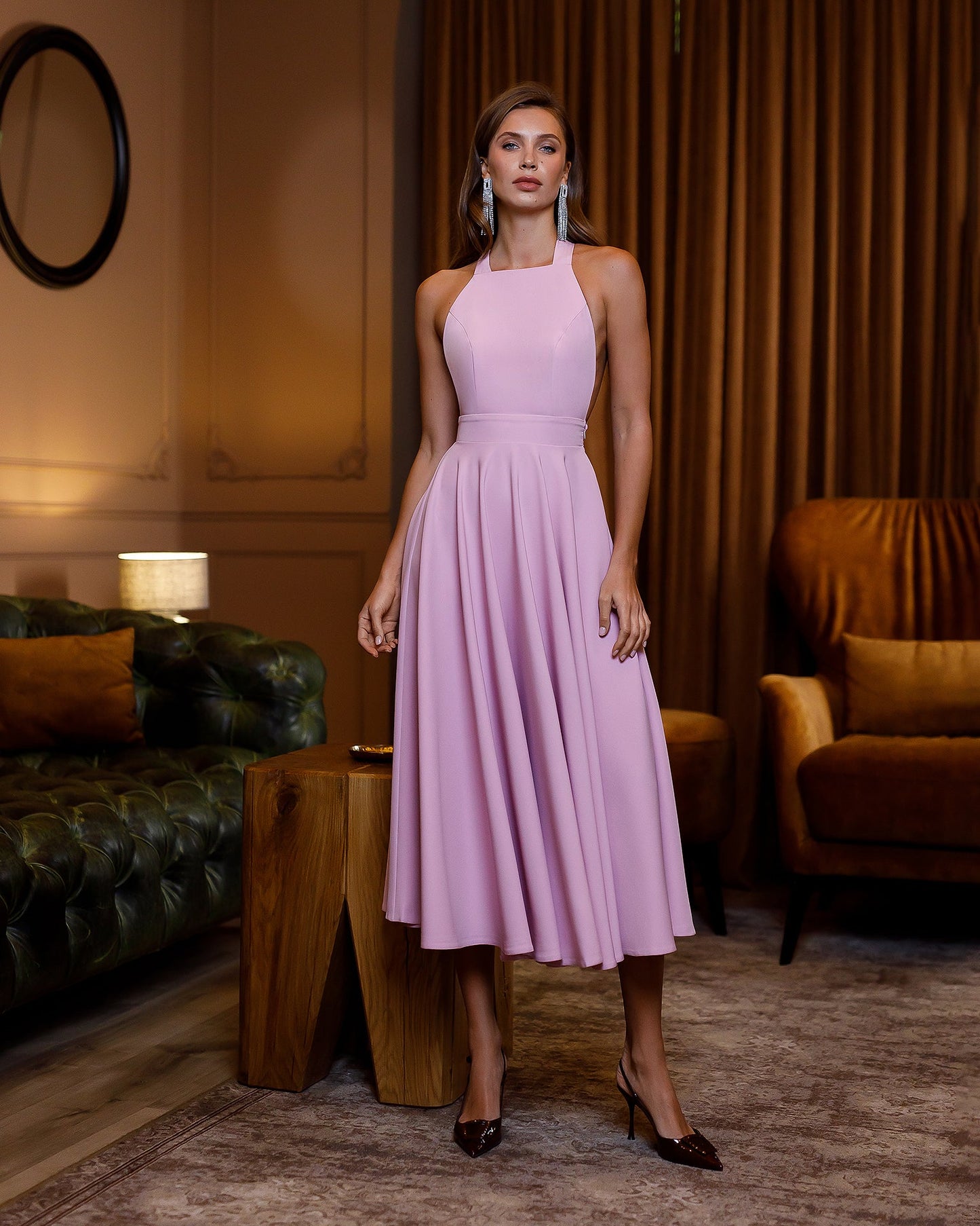 Julie Dusty Pink Halter Neck Midi Dress