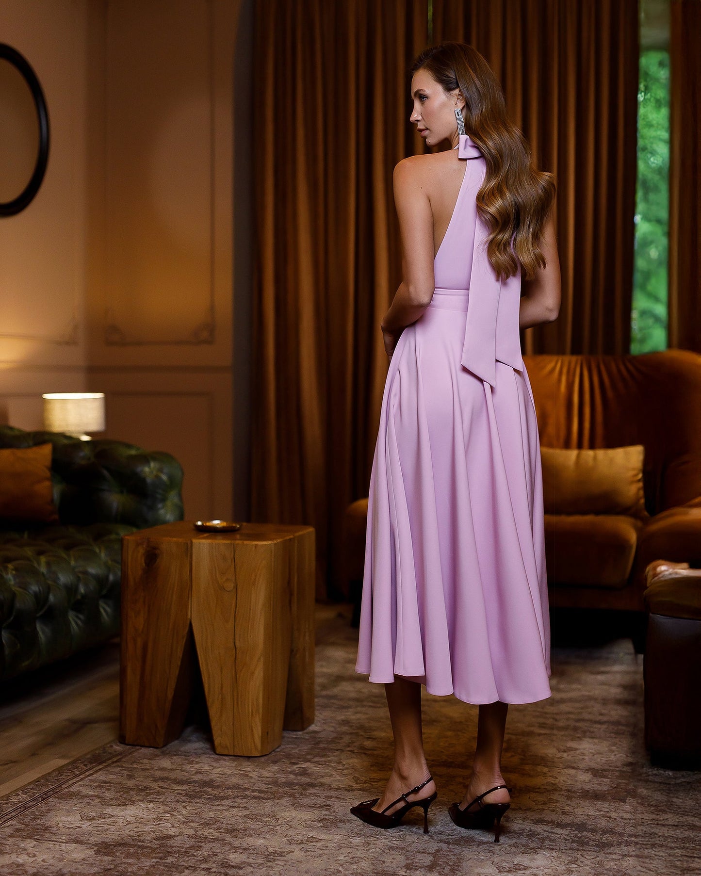 Julie Dusty Pink Halter Neck Midi Dress