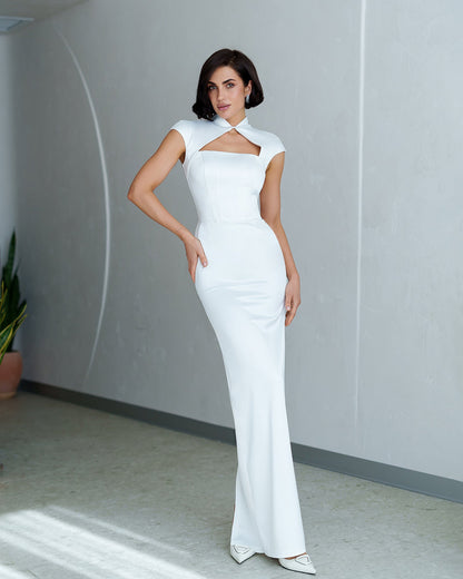 White Cap Sleeve Corset Cut-Out Maxi Dress