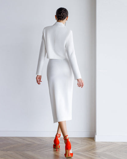 White Crop Jacket Skirt Suit 2-Piece Suit