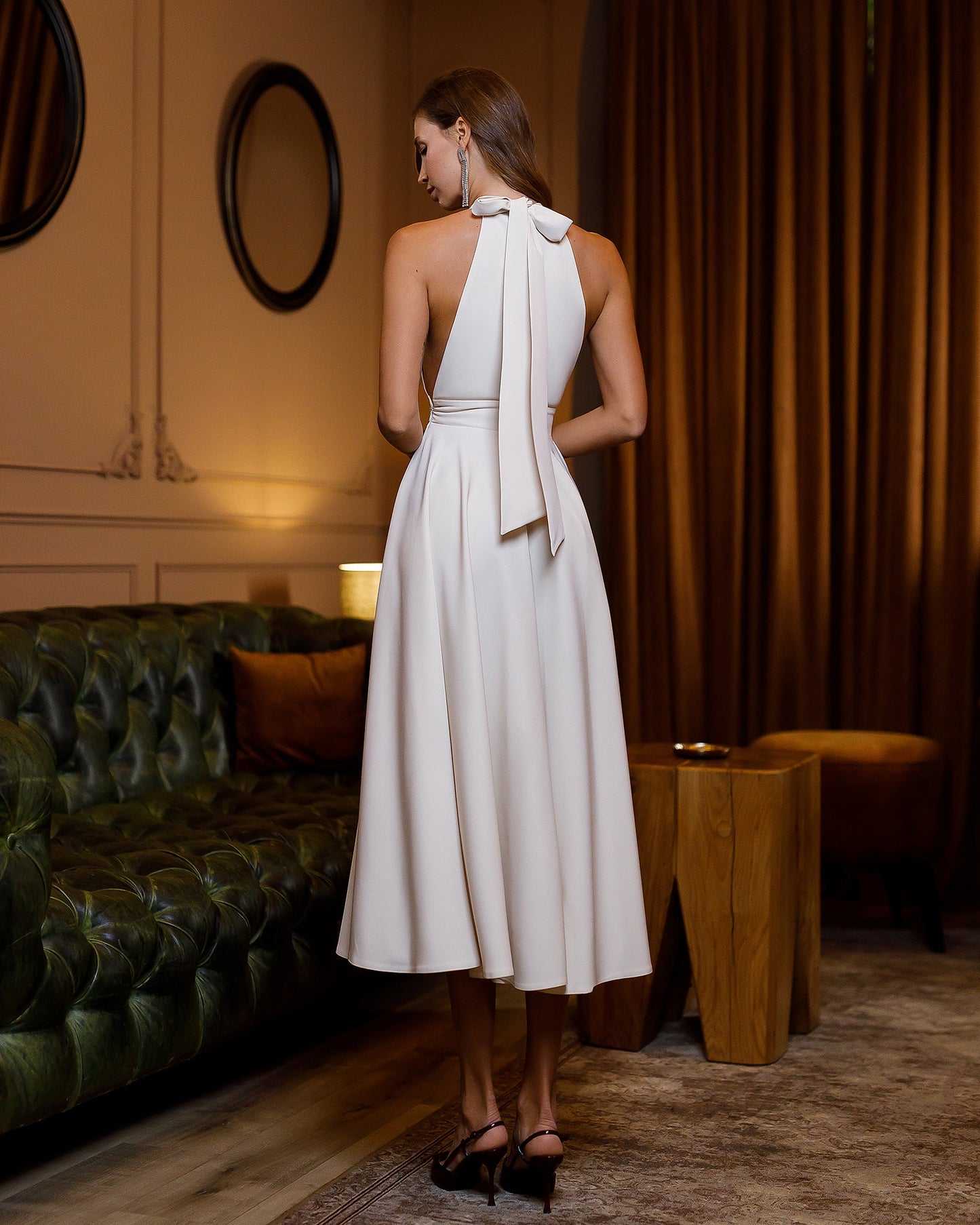 Julie Beige Halter Neck Midi Dress
