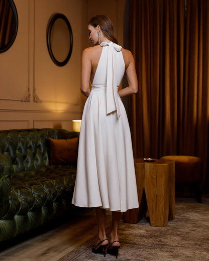Julie Beige Halter Neck Midi Dress