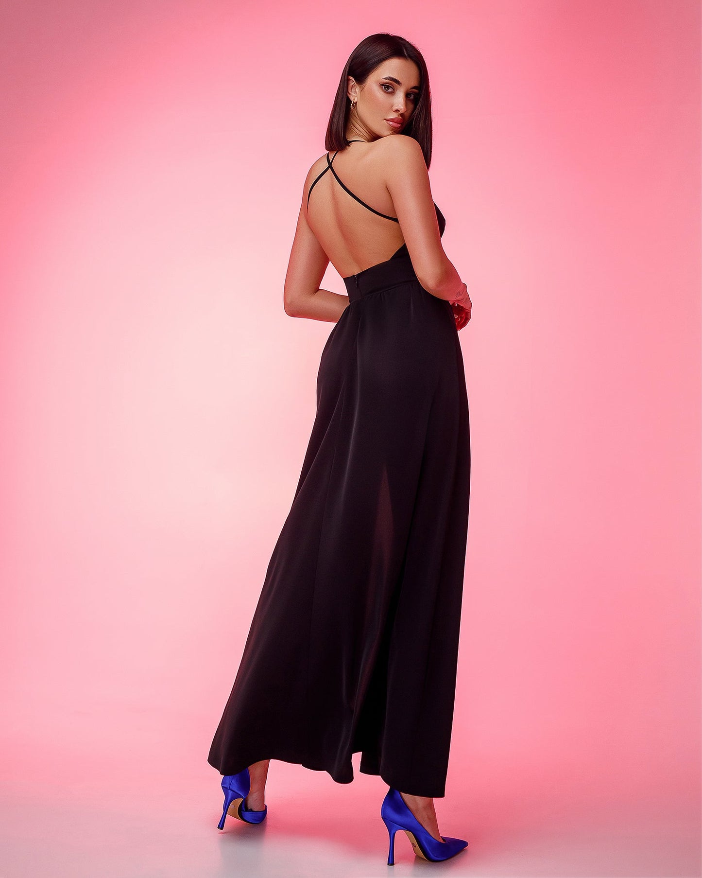 Black V-Neck Slip Midi Dress