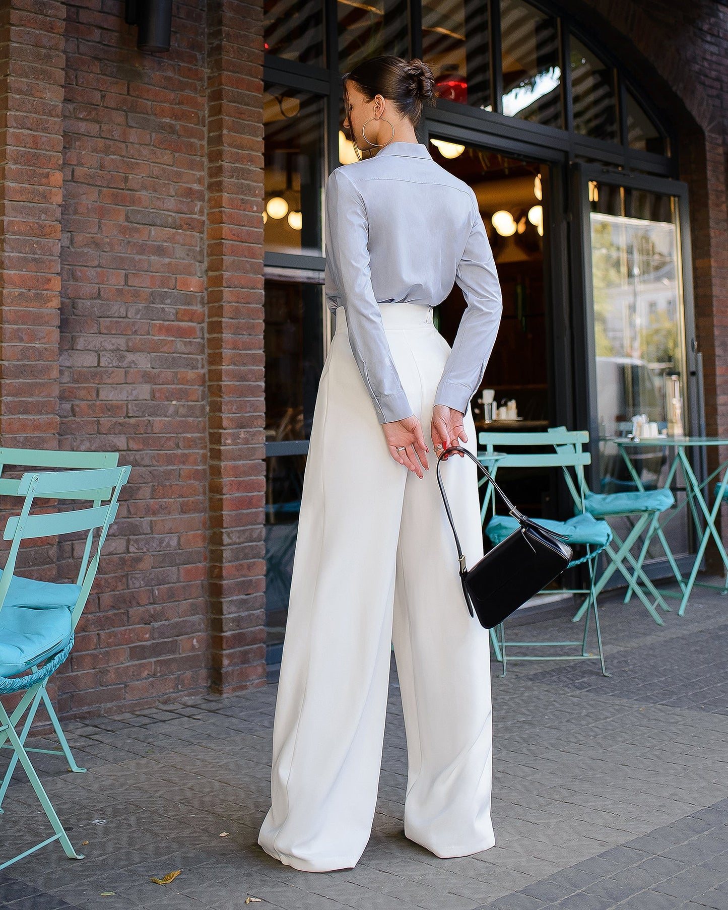 White High Waist Fitted Palazzo Pants