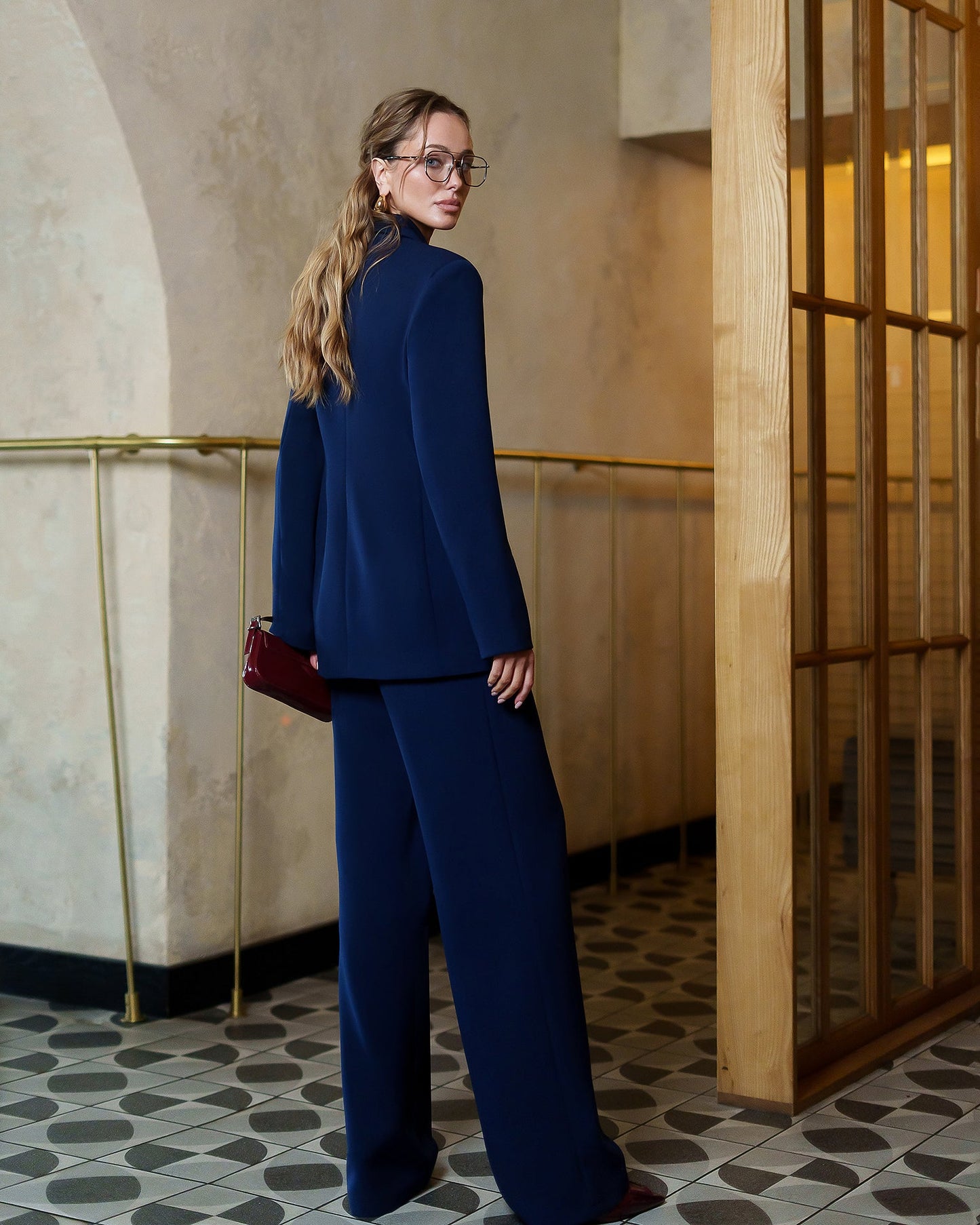Navy Double-Breasted Style Relaxed Fit Suit 2-Piece