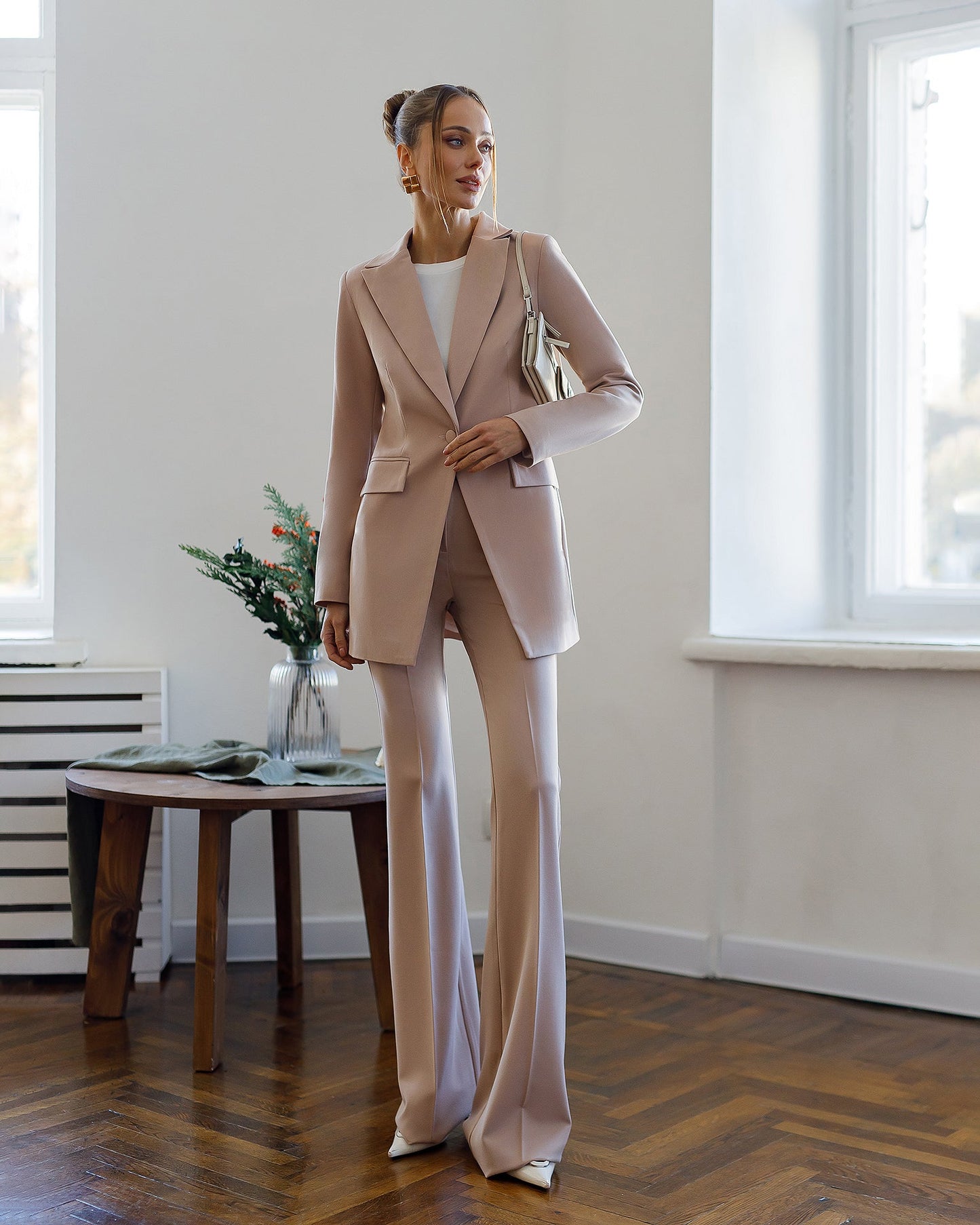 Monica Beige Single-Breasted Suit 2-Piece