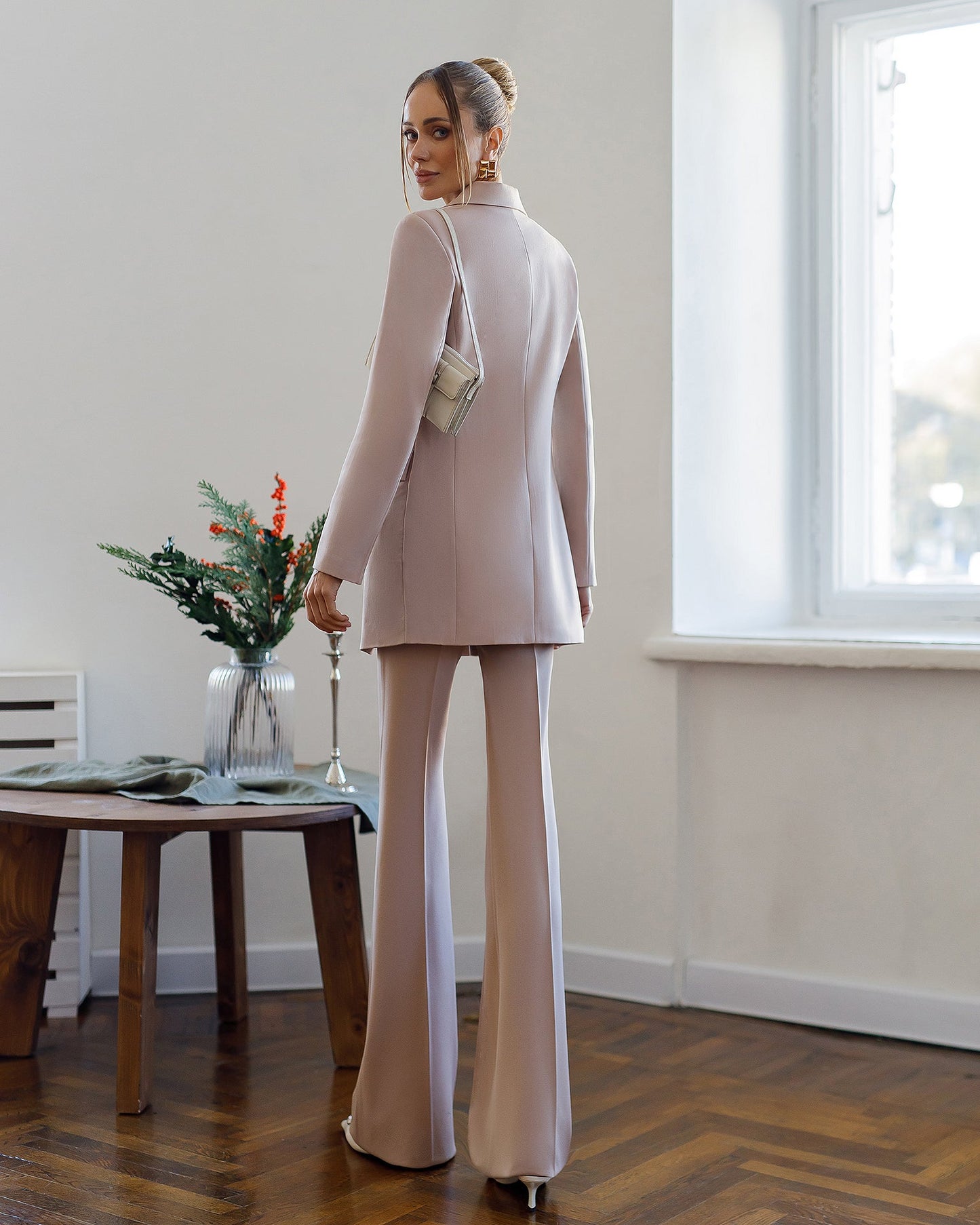 Monica Beige Single-Breasted Suit 2-Piece