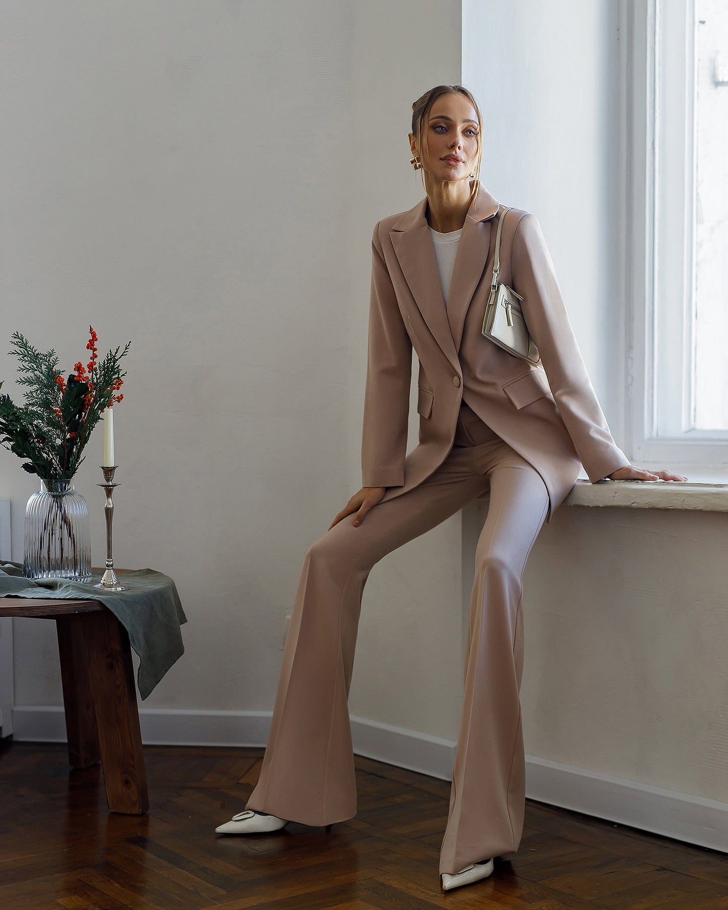 Monica Beige Single-Breasted Suit 2-Piece