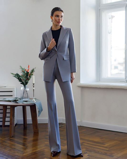 Monica Grey Single-Breasted Suit 2-Piece