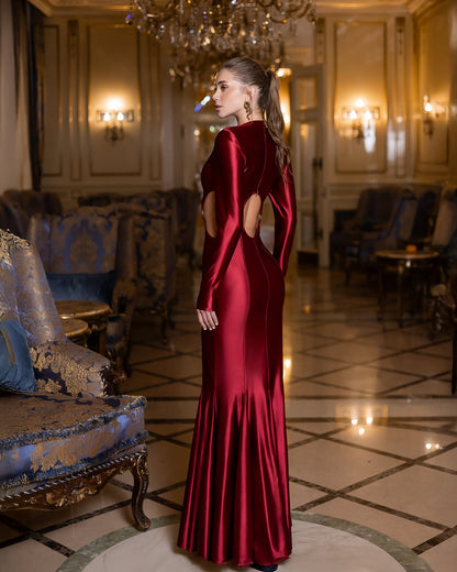 Stella Bordeaux Long-Sleeve Cut-Out Maxi Dress