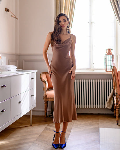 Alexa Bronze Silk Slip Dress