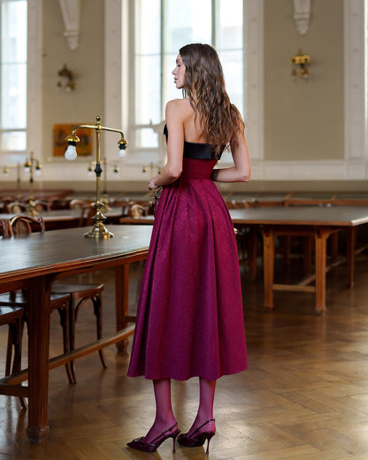 Selena Bordeaux Strapless Bow-Detail Midi Dress