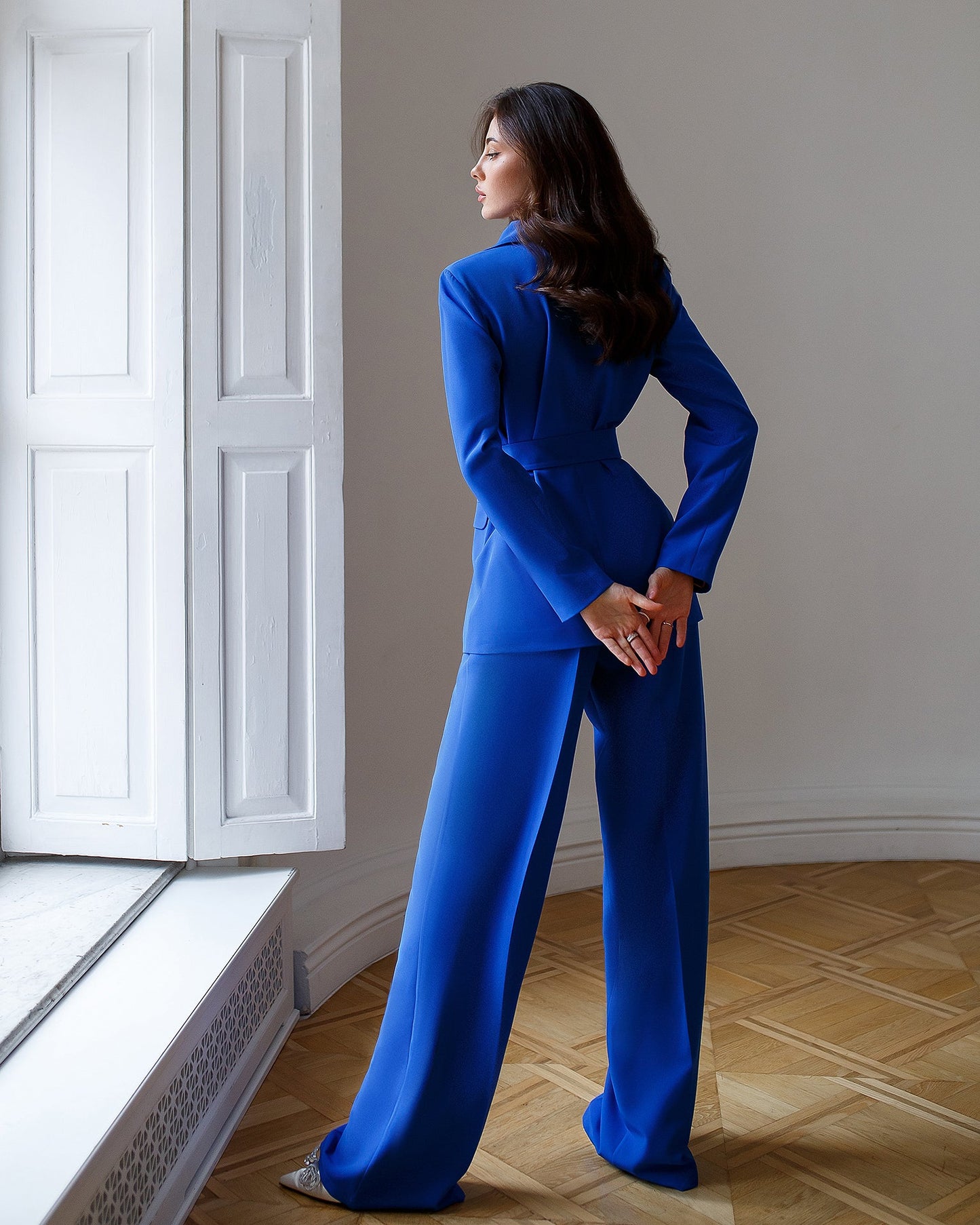 Blue Belted Wide-Leg Suit 2-Piece