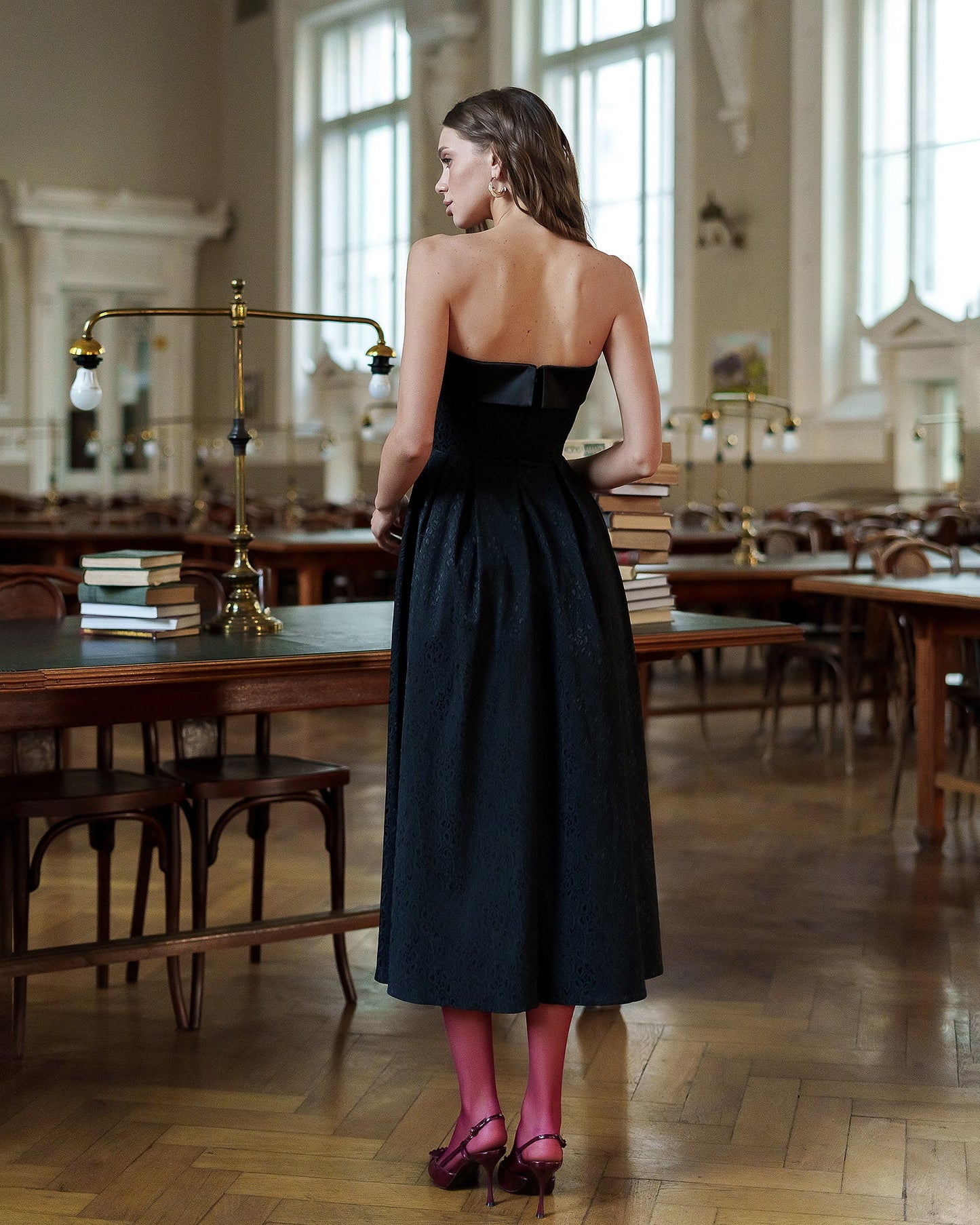 Selena Black Strapless Bow-Detail Midi Dress