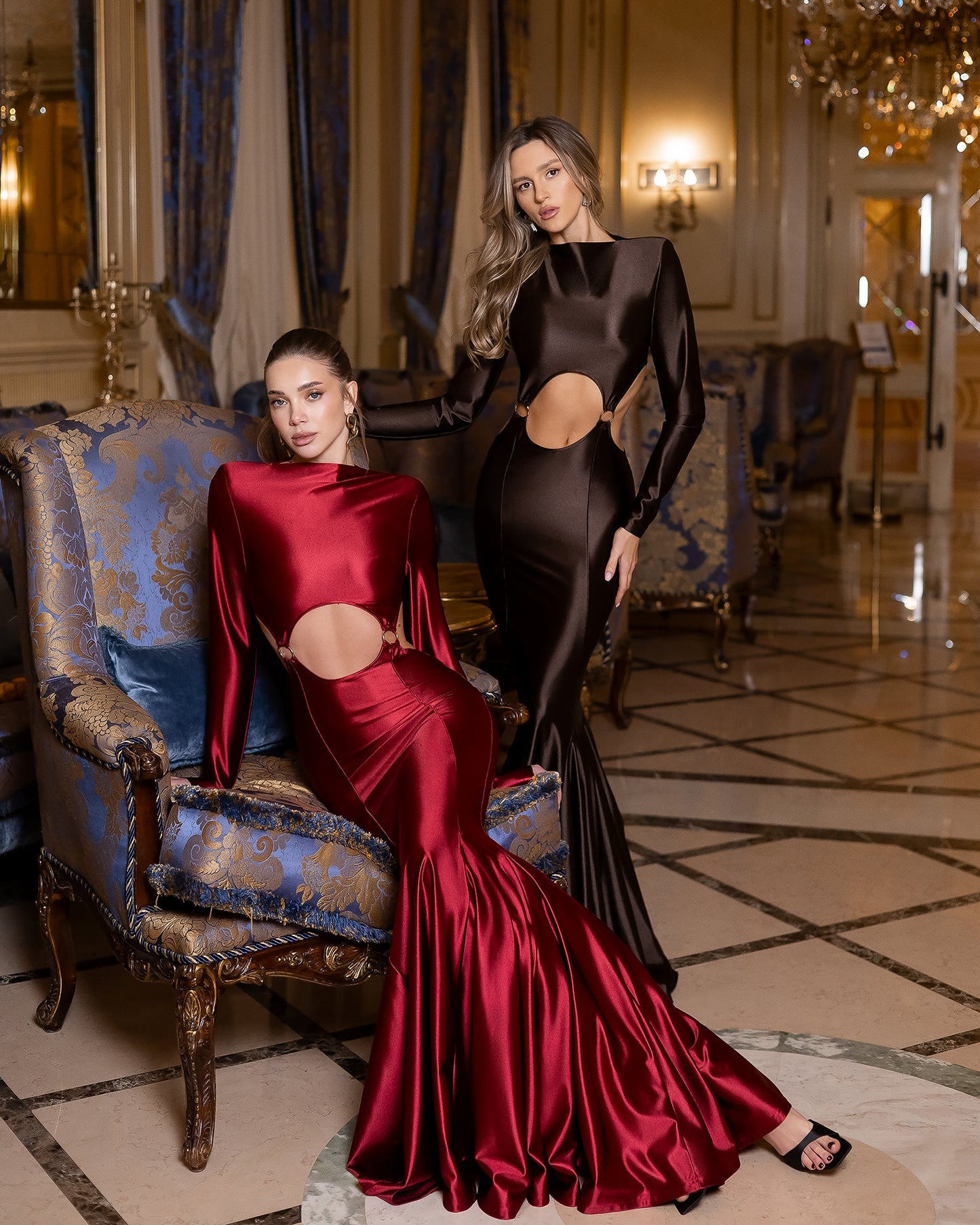 Stella Brown Long-Sleeve Cut-Out Maxi Dress