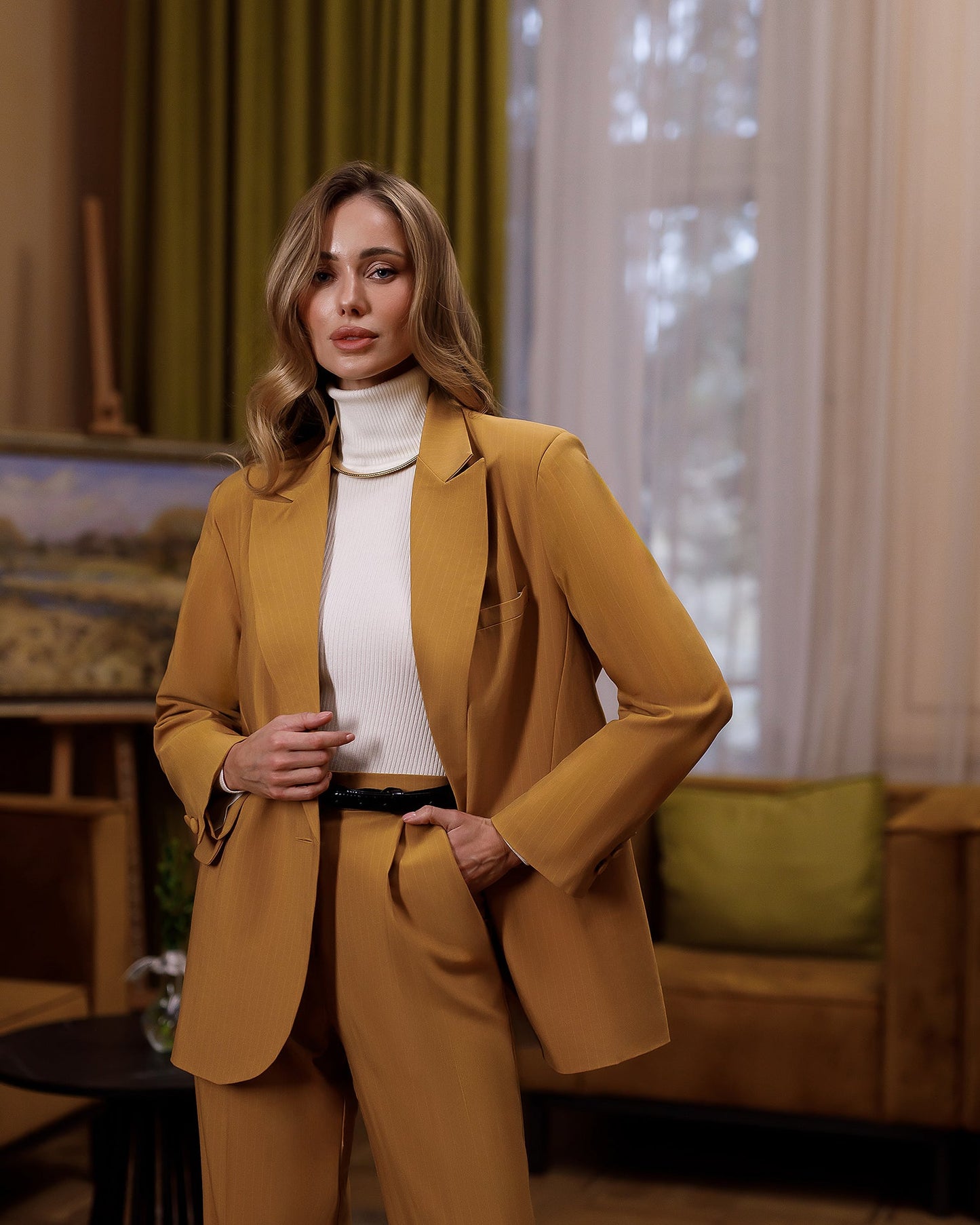 Gloria Mustard Striped Single-Breasted Suit 2-Piece