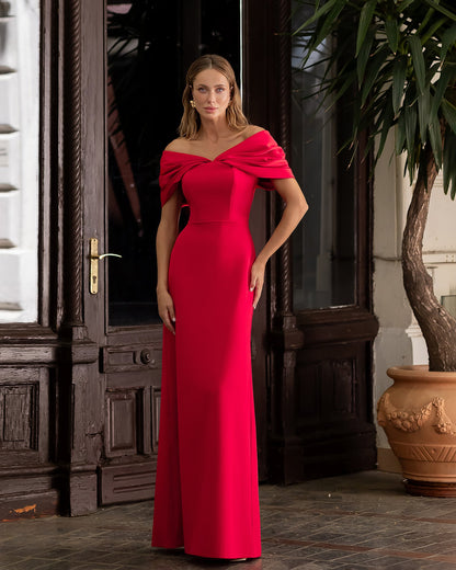 Léa Red Off-the-Shoulder Draped Maxi Dress