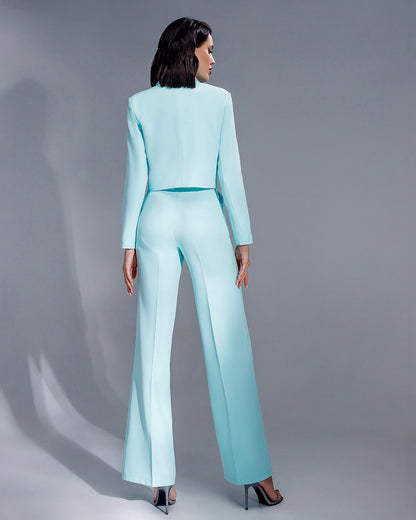 Tiffany-Blue Crop Jacket Suit 2-Piece