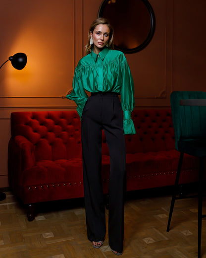 Monica Black High-Waist Flared Pants