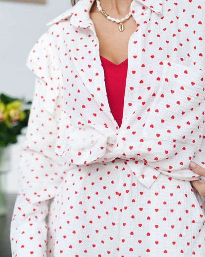 White-Red Polka Dot Blouse & Shorts 2-Piece Set