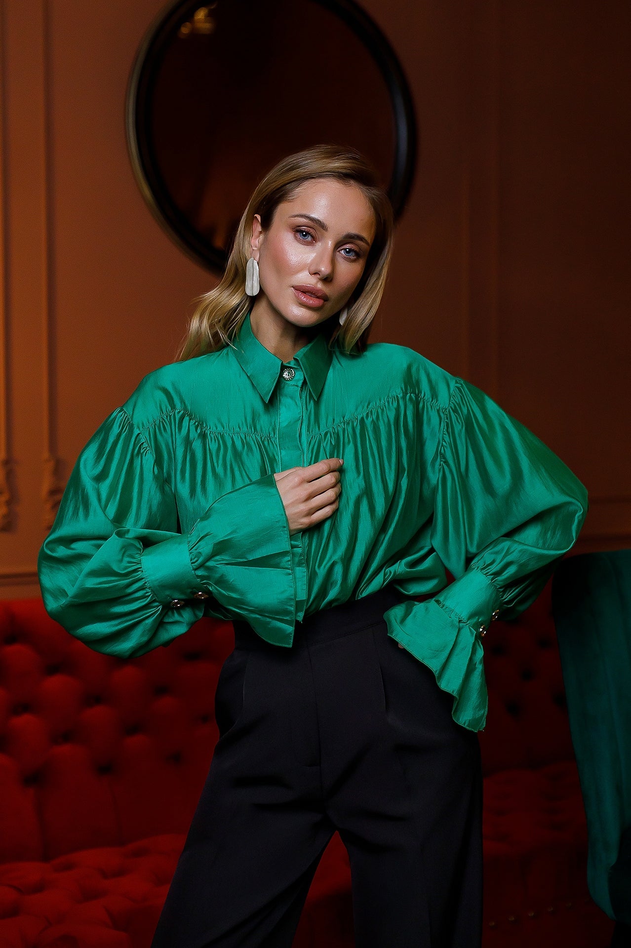Julie Green Puff-Sleeve Blouse