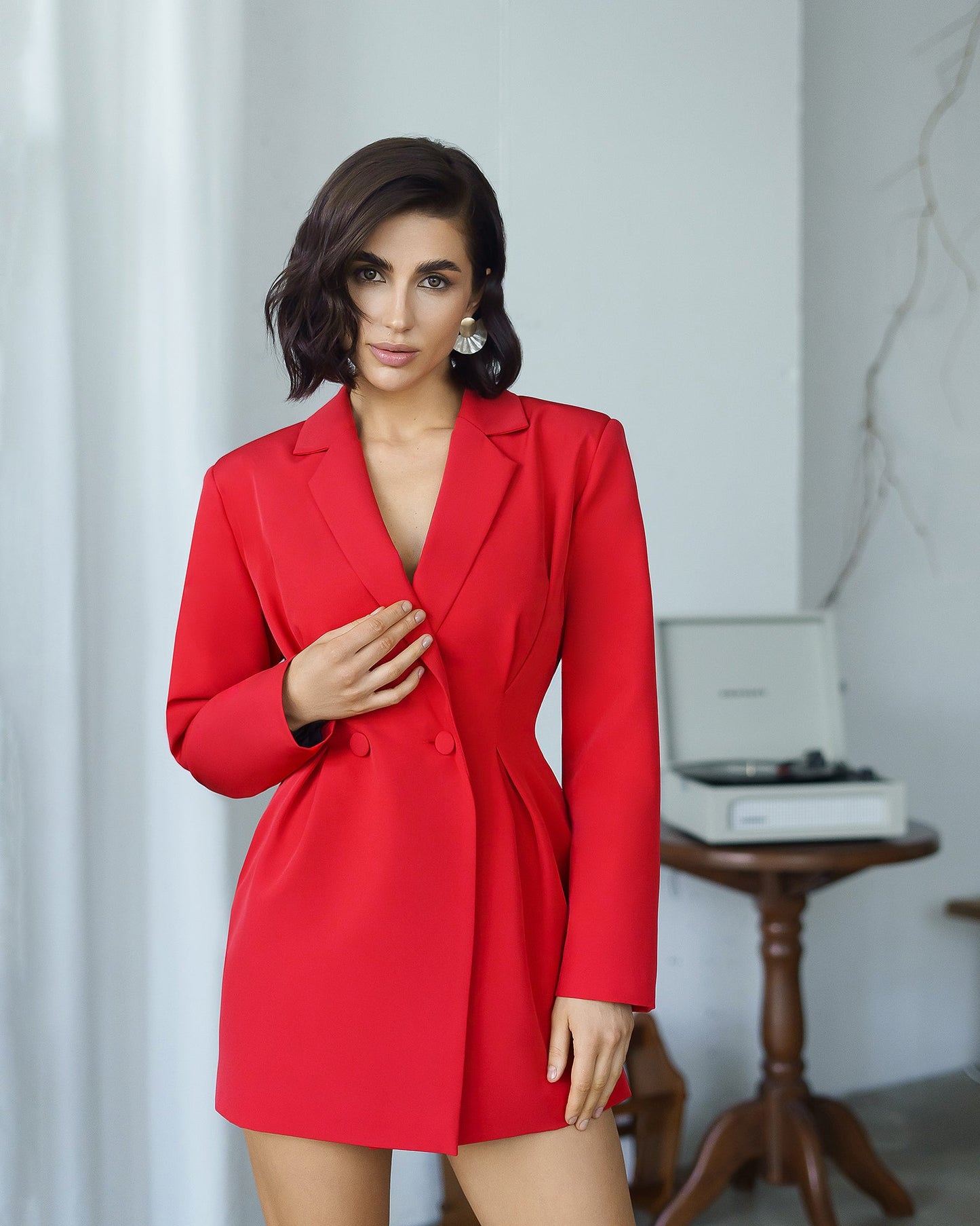 Bella Red Double-Breasted Blazer Mini Dress