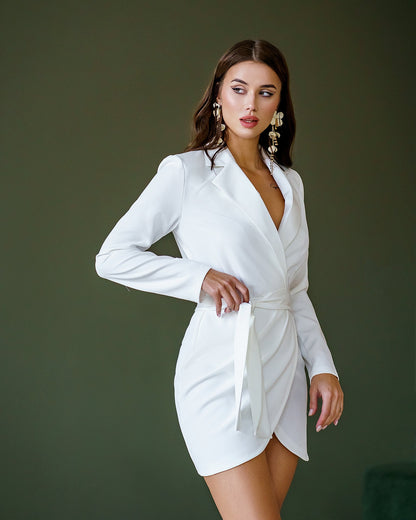 White Wrap Long Sleeve Mini Dress