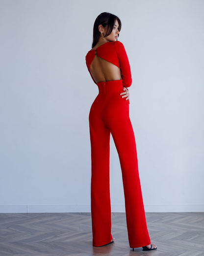 Red Backless Cut-Out Jumpsuit