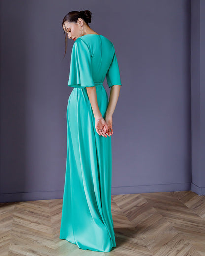 Green Silk Wrap Maxi Dress
