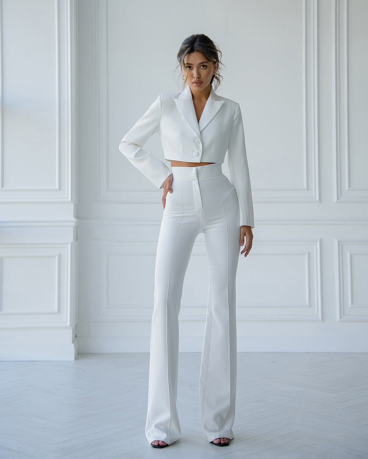 White Crop Jacket Suit 2-Piece