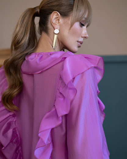 Liora Crimson Ruffled V-Neck Blouse