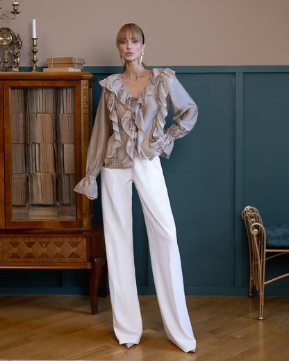 Liora Mocco Ruffled V-Neck Blouse