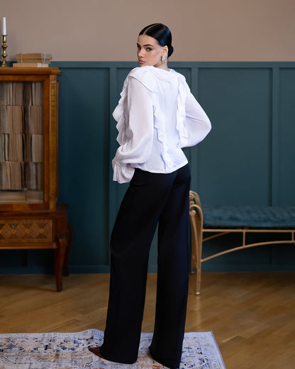 Liora White Ruffled V-Neck Blouse