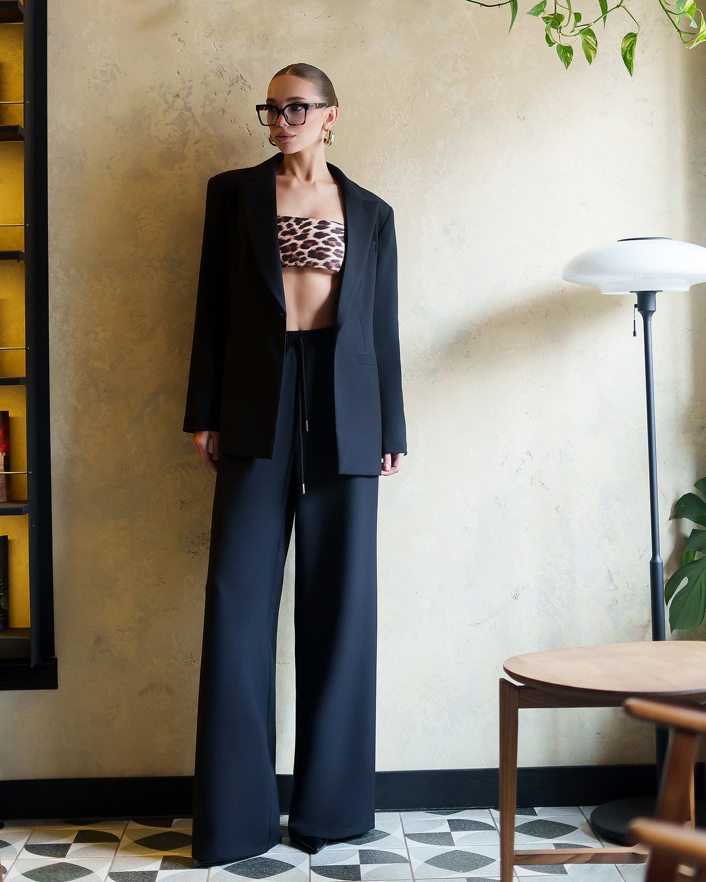 Monica Black Peak Lapel Wide-Leg Suit 3-Piece
