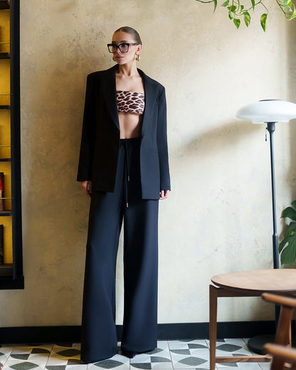 Monica Black Peak Lapel Wide-Leg Suit 3-Piece