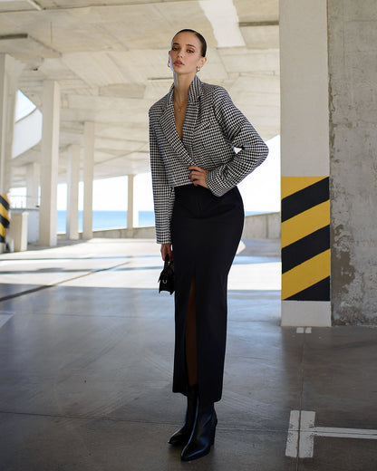Black Front-Slit Midi Skirt