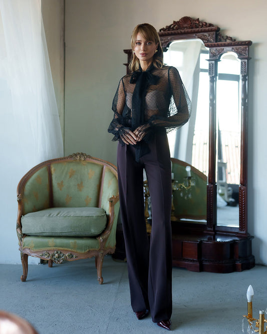 Monica Brown High-Waist Flared Pants